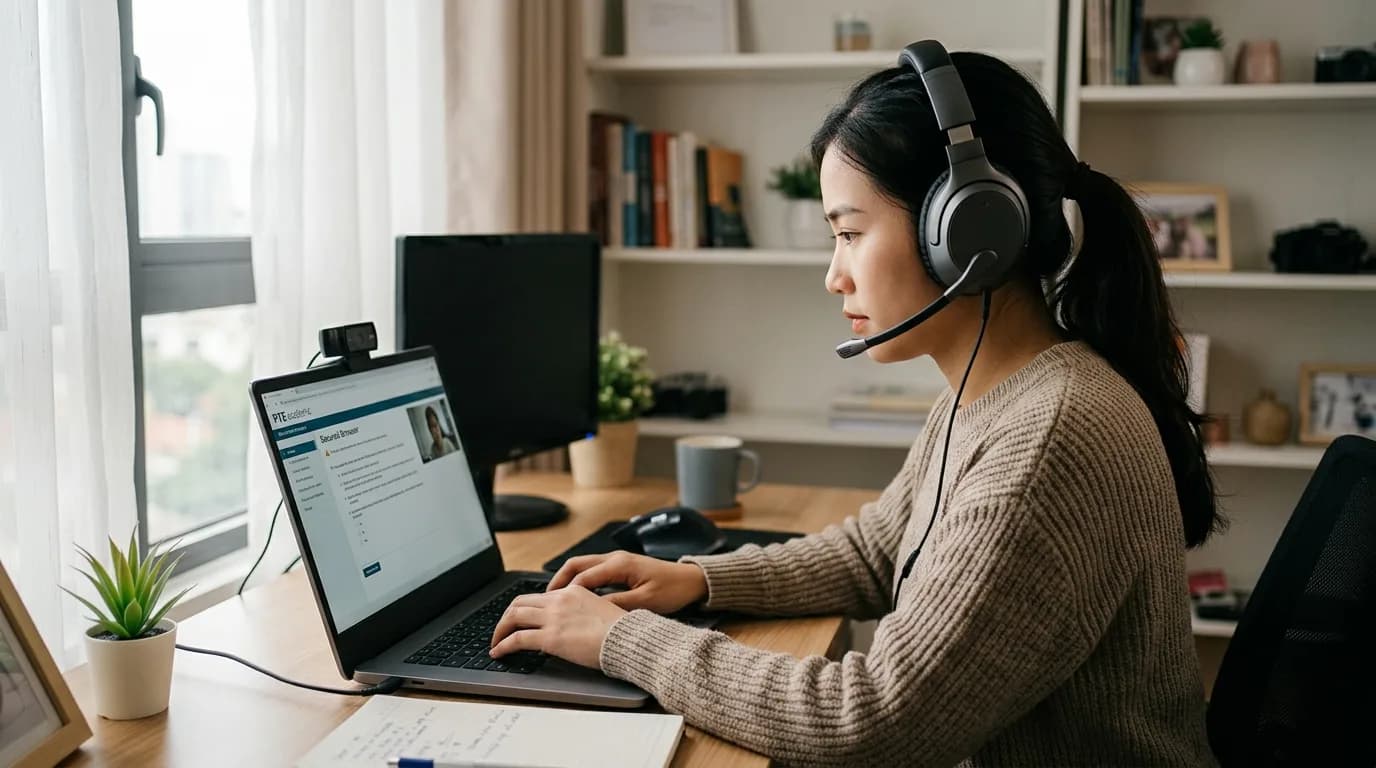 Thi PTE tại nhà được không? 6 điều kiện bắt buộc và rủi ro hủy điểm cần biết